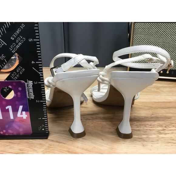 Open Edit Strappy Sandals Women's 6 White Leather Slip-On Kitten Heel Comfort - Picture 3 of 6